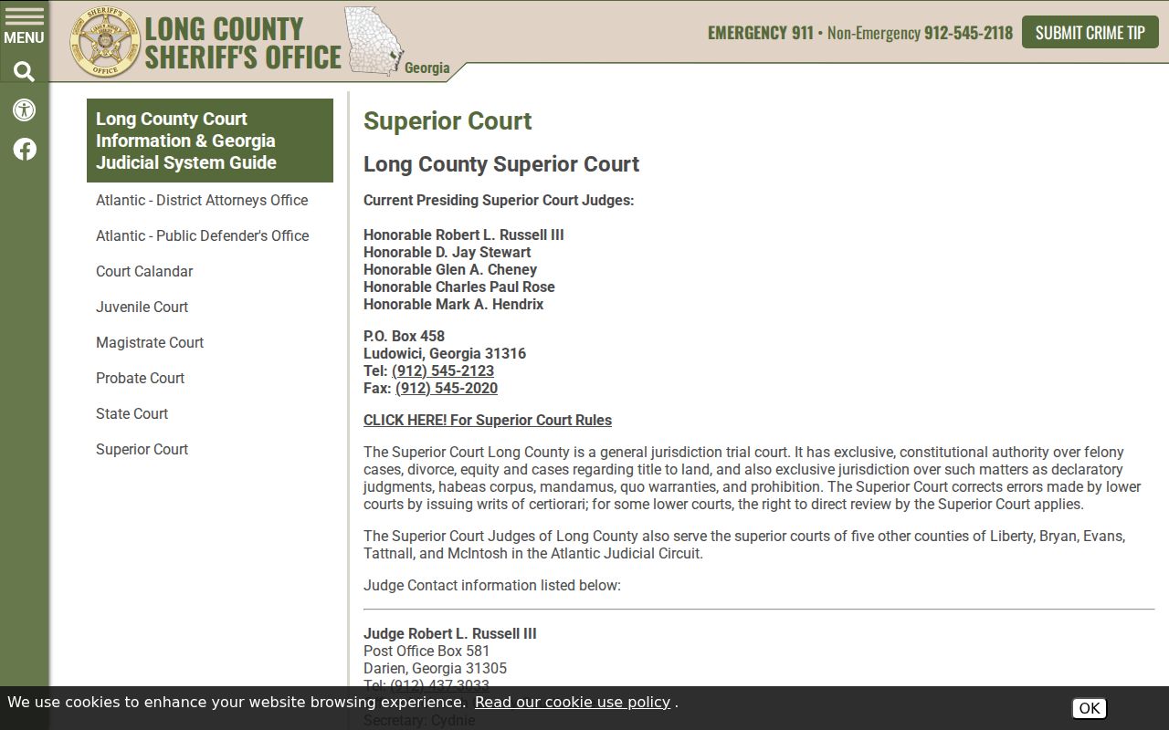 Long County outstanding warrants Superior Court jurisdiction