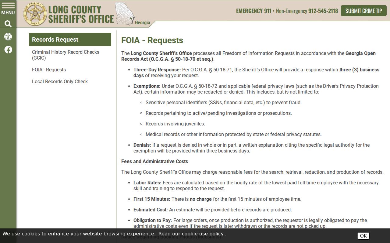 Long County outstanding warrant records response procedure