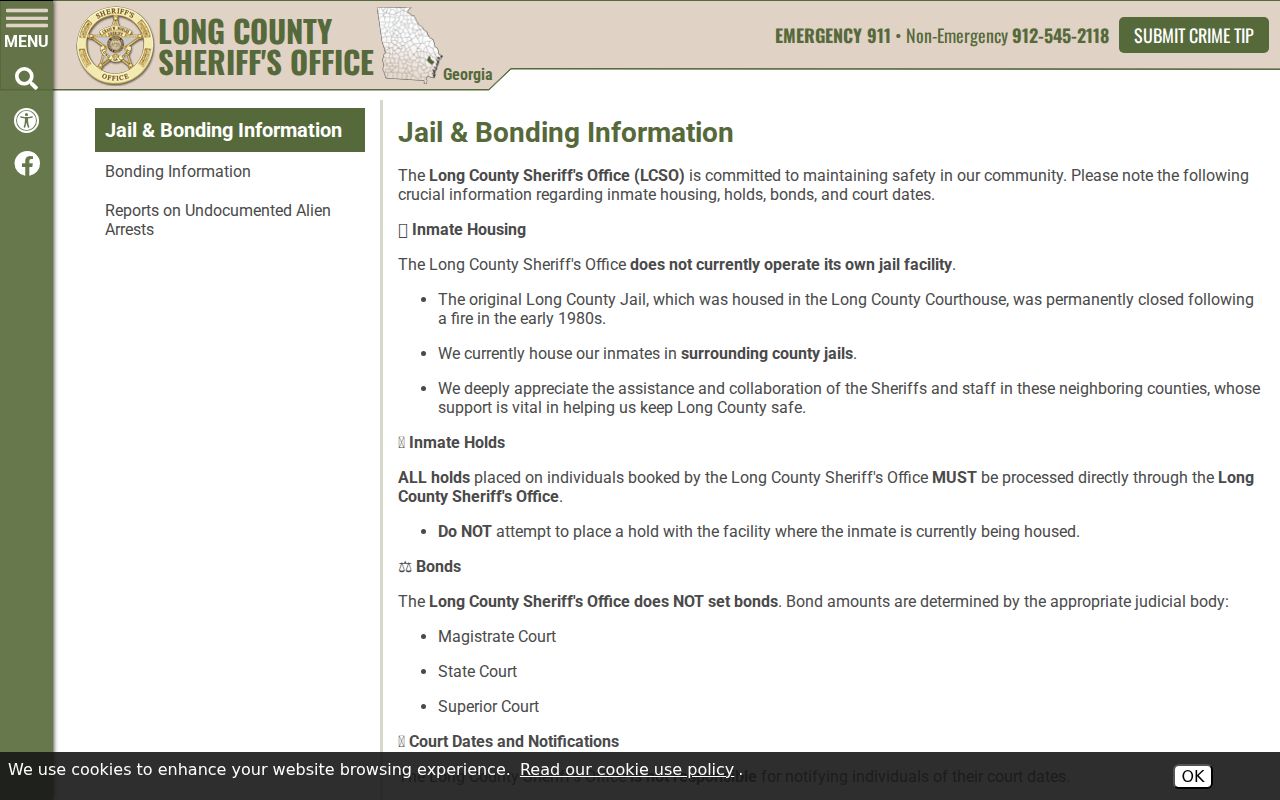 Long County arrest warrant jail and bond arrangements