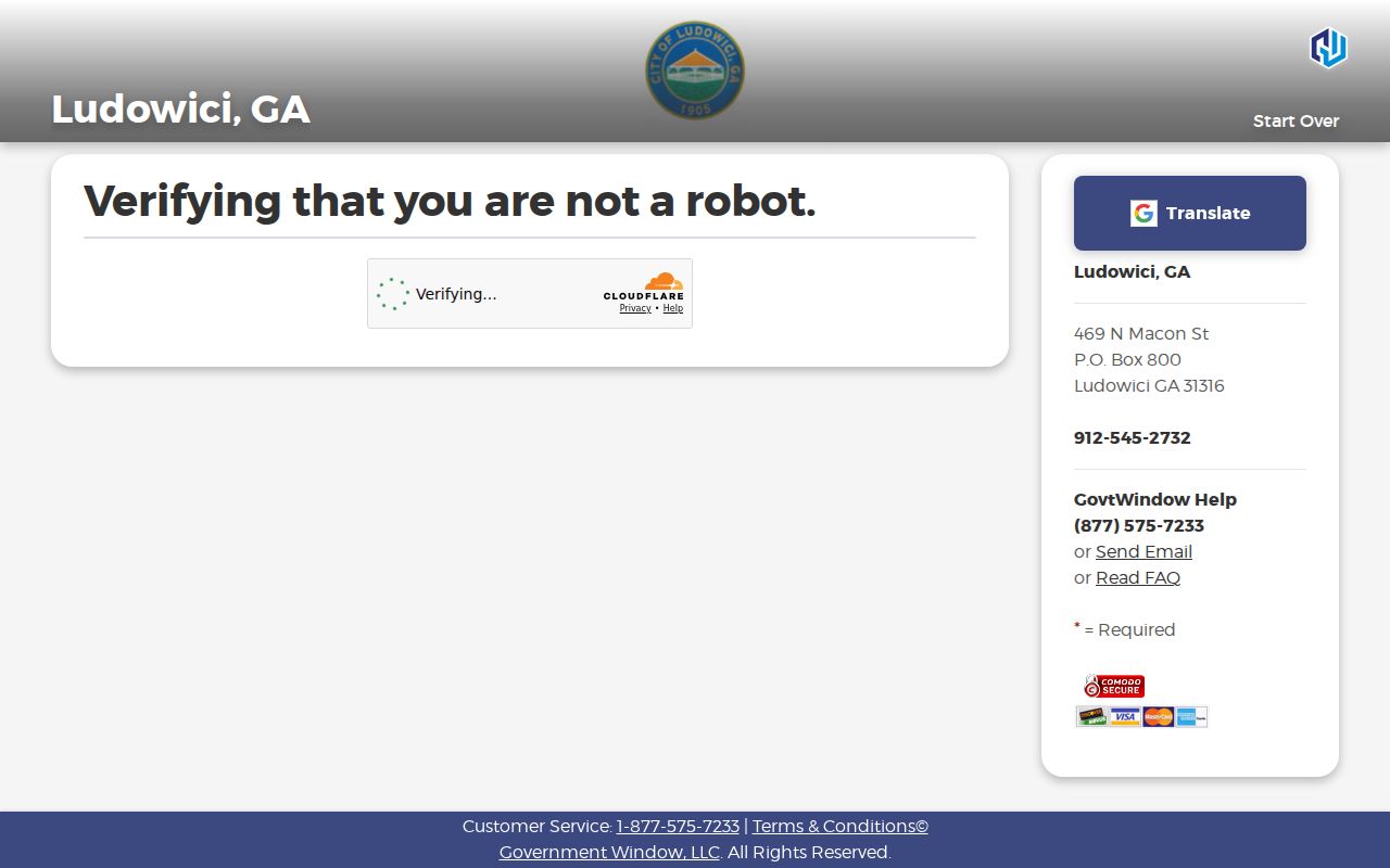 Verification-gated Ludowici traffic ticket page