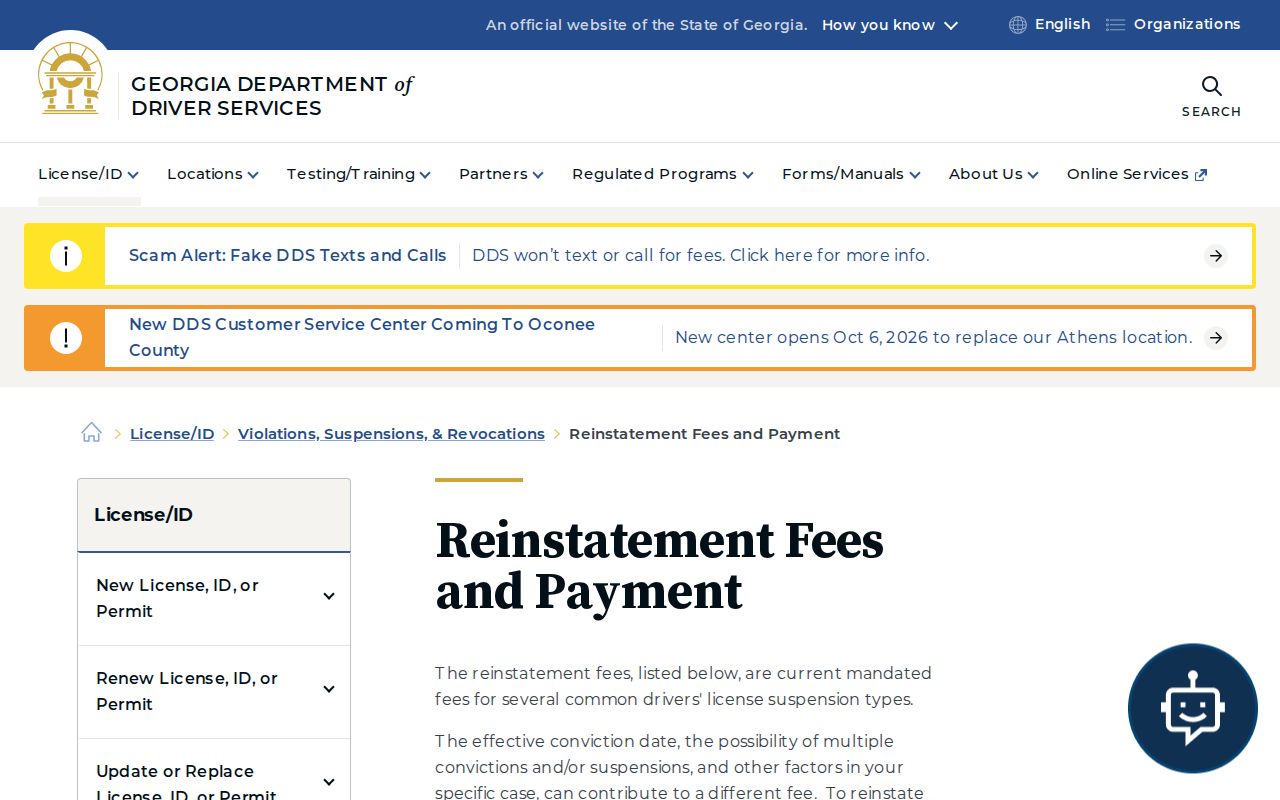 Long County municipal warrant FTA reinstatement fee table