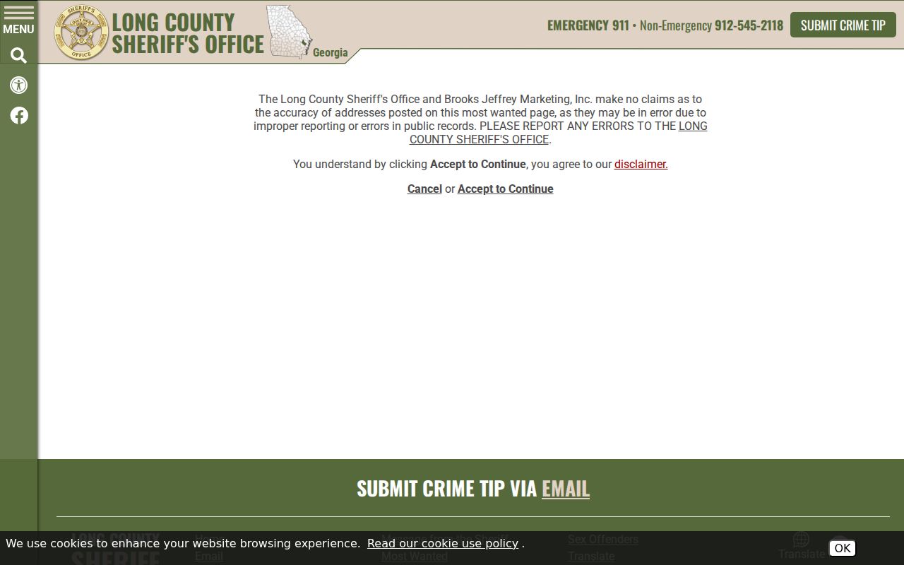Long County warrant records accuracy warning